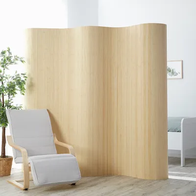 Produktbild von Homestyle4u 303, Raumteiler Paravent Bambus Trennwand Sichtschutz Natur 2m hoch Wellenform