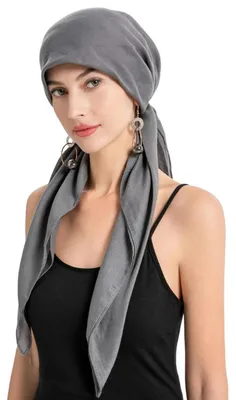 Zdjęcie produktu dla Czapka damska do chemioterapii, typu turban, chusta na głowę, lekka czapka typu beanie, kolor ciemnoszary, 100% poliester