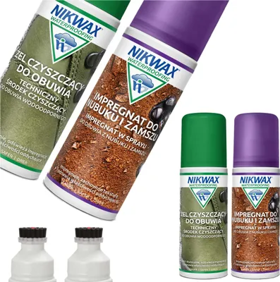 Zdjęcie produktu dla Zestaw do pielęgnacji obuwia turystycznego Nikwax Impregnat Nubuk i Welur + Żel czyszczący 2x125ml