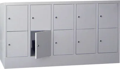 Produktbild von Schließfachschrank - 10 Fächer a 300 mm - 855x1.500x500 mm (HxBxT) - Sockel - Zylinderschloss - tiefschwarz/lichtgrau