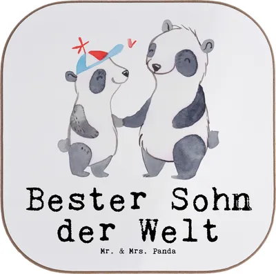 Produktbild von Mr. & Mrs. Panda Untersetzer für Gläser Panda Bester Sohn der Welt - Weiß - Geschenk, Dankeschön, Vater, Familie, Tischschoner, Belohnung, Coaster, Getränkeuntersetzer
