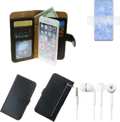 Produktbild von TOP SET Handy Hülle Schutz Hülle kompatibel mit Oppo Reno6 Pro 5G  schwarz aus Kunstleder + Kopfhörer Smartphone Tasche vollwertige Geldbörse