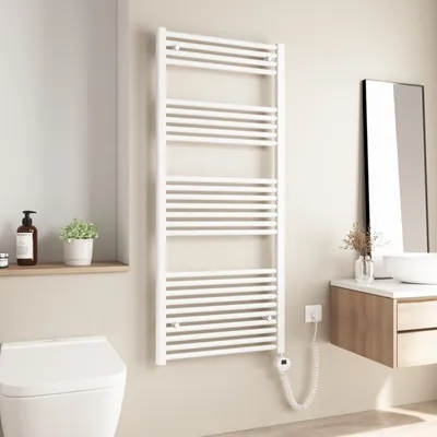 Produktbild von Heilmetz Heizkörper Elektrisch 140 x 60 cm Weiß Gerade Rundrohre Badheizkörper Elektrisches Handtuchtrockner Ohne heizstab
