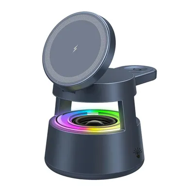 Produktbild von Magnetische 5-in-1 Wireless Ladestation, mit Speaker & Ambientelicht, induktives Laden, einstellbarer Winkel, für Handy, Smartwatch & Earbuds