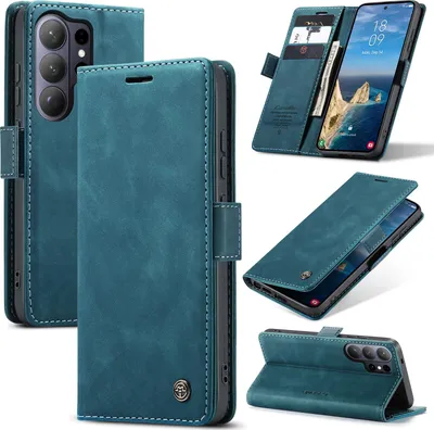 Image de Étui pour Samsung Galaxy S26 Ultra, étui en cuirPolyuréthanerétro avec fonction support, bleu