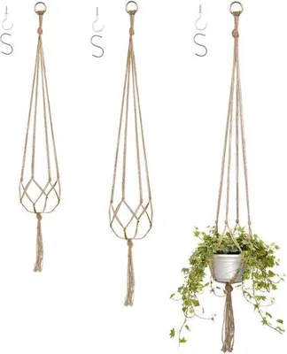 Image de Suspension pour plantes en macramé, 90 cm, corde de jute, d'intérieur