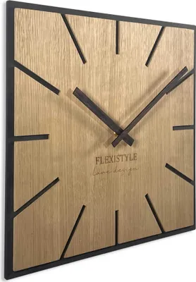 Obrázok produktu pre Moderné štvorcové veľké nástenné hodinyDrevo ECO priemer 50 cm, ticho, vzhľad dreva, dub, obývacia izba, spálňa, vyrobené v EÚ Presné