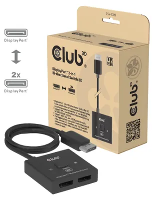 Produktbild von CLUB3D DisplayPort™ 2-in-1 Bi-Direktional-Switch 8K, DisplayPort, 2x DisplayPort, Schwarz, 8K Ultra HD, 60 Hz, 55 mm