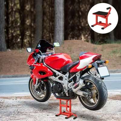 Produktbild von Motorradheber 150 kg Belastbar, Motorrad Hebebühne, Stahl mit Gummiauflage, Rot | 48 x 34 x 43 cm | 275/395 mm höhenverstellbar | Kurbelheber