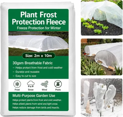 Produktbild von Frostschutzvlies 2 x 10 m, 30 g/m², Atmungsaktiv, Wiederverwendbar, Für Außenpflanzen