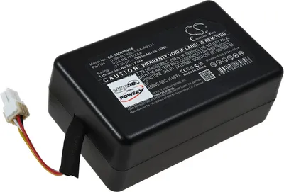 A black lithium-ion battery pack with a white connector and wires.