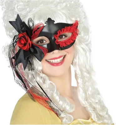 Image de Masque avec dentelle et rose noir-rouge - taille unique