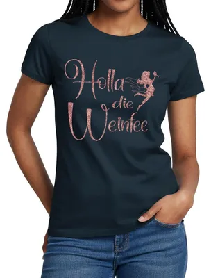 Produktbild von Spreadshirt Holla Die Weinfee Fake-Glitzer Frauen T-Shirt, M, Navy