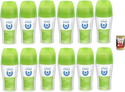 Produktbild von Infasil Deodorant Roll-On Dynamische Frische, ohne Alkohol, wirksam bis zu 24 Stunden, Deo Roll-On 12x 50 ml + Italian Gourmet polpa 400g