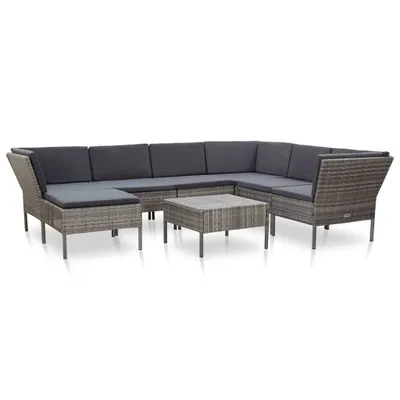 Image de vidaXL Ensemble salon de jardin 8 pièces avec coussins Poly rotin gris