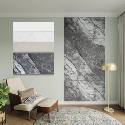 Produktbild von HEXIM Marmorplatten Optik 4er-Set 122×70cm SPC Kunststoff Innen & Außenbereich Granit Steinoptik - Duschrückwand Küchenrückwand Badezimmer Feuchtraum weiß (3,42 m² HMP04-Matt)