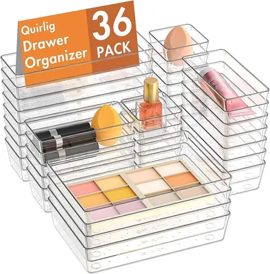 Produktbild von Schubladenorganizer 36 Stück, transparentes Kunststoff, 4 Größen, stapelbar, für Makeup