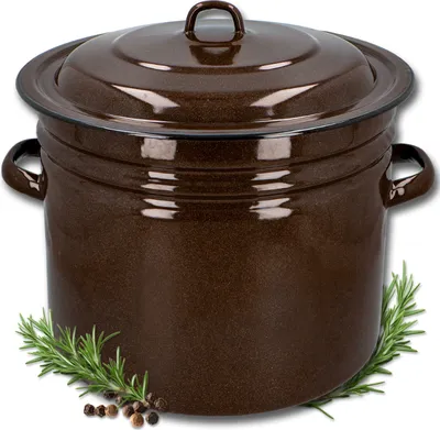 Produktbild von Kuketo | Emaille Kochtopf 40 L – 40 cm Extra Großer Brauner Topf Mit Cremefarbenem Innenraum – Robust, Hoch & Für Induktion & Gas