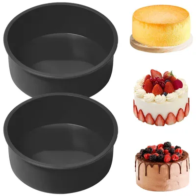 Immagine prodotto di Stampo in silicone rotondo da 20 cm, 2 pezzi, per friggitrice ad aria, ideale per torte e pane, colore nero