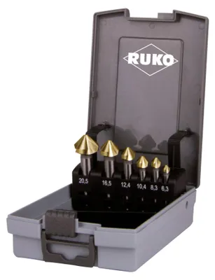 Productafbeelding van Ruko set van kogelkopfreisers, DIN335-C, 90 graden, diameter 6,3-20,5 mm, HSS-TiN, 6-delig, in kunststof cassette - 102152TRO