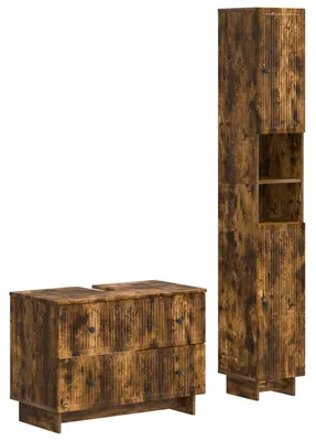 Imagen del producto de vidaXL Juego de 2 armarios para baño, estilo EDE, en chapa de madera con aspecto roble ahumado