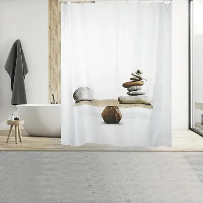 Produktbild von Duschvorhang MSV SPIRIT Textil 180 x 200 cm weiß grau 149503