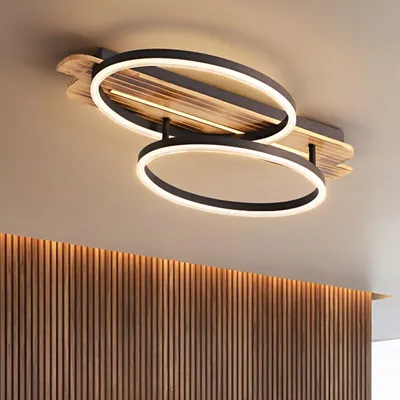 Produktbild von Deckenleuchte, LED Deckenleuchten mit Holz, Stufenlos Dimmbare Deckenlampe, 2 Ringe moderne Schlafzimmerlampe, Holz Esszimmerleuchte, Wohnzimmerlampe