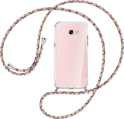 Produktbild von Handykette Backcover-Schutzhülle mit Band (Metall silberfarben) für Samsung Galaxy A7 2017 - rosa Karo