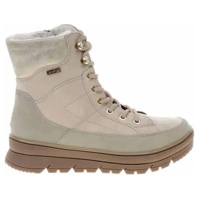 A single beige boot is shown against a white background.