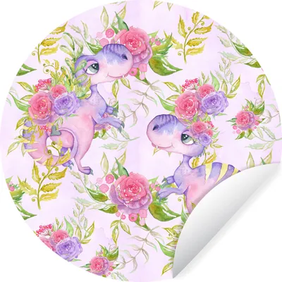 Obrázok produktu pre MuchoWow® Nálepka na tapetu - Detská izba - Fialová - Dinosaurus - Dievčatá - Deti - Ružová - 100cm