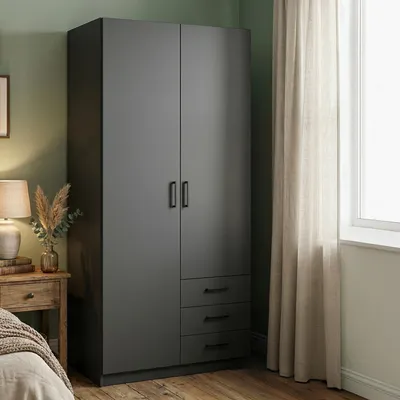 Image de Sultani - Armoire 2 Portes, 99x200h cm Gris, 4 Étagères