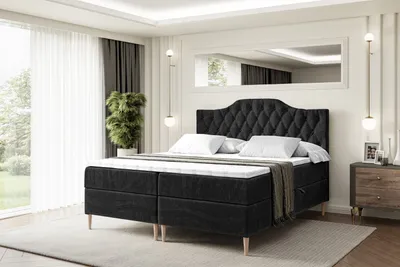 Produktbild von ALTDECOR Boxspringbett mit Holz Füßen, Matratze und Lattenrost, Boxbett, Topper, Polsterbett mit Bettkasten, Bett mit Stauraum H4-Matratze, Doppelbett - VILA-1-FD- 180x200 - Schwarz Samt