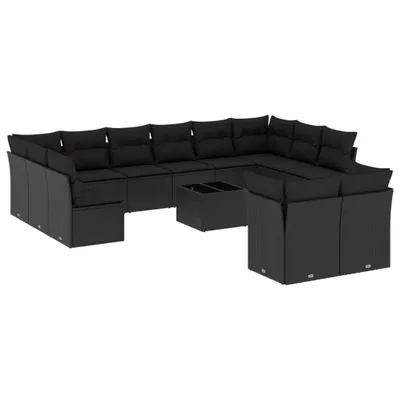 Produktbild von vidaXL 13-tlg. Garten-Sofagarnitur mit Kissen Schwarz Poly Rattan
