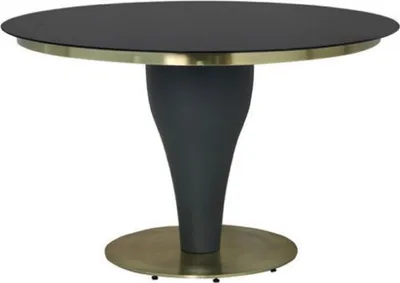 Produktbild von Casa Padrino Luxus Esstisch Schwarz / Gold Ø 110 x H. 75 cm - Runder Küchentisch mit Glasplatte - Esszimmer Möbel - Küchen Möbel - Luxus Möbel - Luxus Einrichtung