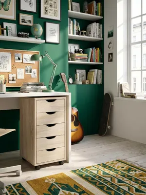 Produktbild von Rollcontainer 33 x 64 x 38 cm MDF-Holz 5 Schubladen sonoma, Moderner Schubladencontainer mit Rollen, Standcontainer Bürocontainer