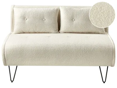 Produktbild von BELIANI 2-Sitzer Sofa Hellbeige Bouclé mit Schlaffunktion Dekokissen Knopfhetung Schwarze Metallfüße Haarnadelbeine Ohne Armlehnen Schlafsofa