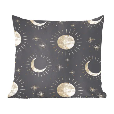 Produktbild von MuchoWow® Zierkissen Sofakissen Wohnzimmer Dekokissen 50x50 cm Muster - Mond - Sonne - Gold - Komfort - Sofakissen