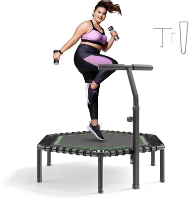 Immagine prodotto di Trampolino Fitness Interno Vevor Per Adulti, Minitrampolino Con Capacità Di Sostentamento Di 205 Kg, Trampolino Rebounder Da 1385 Mm Con Maniglia Regolabile In Altezza Su 3 Livelli E Impugnatura In Schiuma, Attrezzo Sportivo Per L'uso Domestico