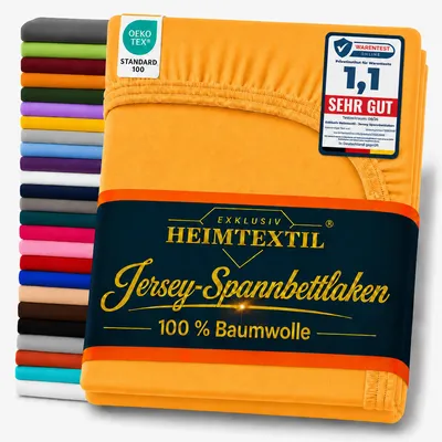 Zdjęcie produktu dla EKSKLUZYWNA POŚCIEĆ Jersey – prześcieradło na materac z gumką, premium, 90-100 x 200 cm, kolor curry