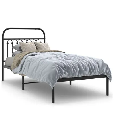 Zdjęcie produktu dla vidaXL Rama łóżka z zagłówkiem metalowa czarna 90x190 cm