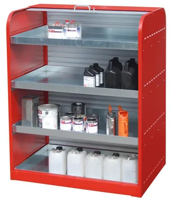 Produktbild von Bauer Gefahrstoff-Rollladenschrank RSG-4 mit 4 Kleingebindewannen, Feuerrot