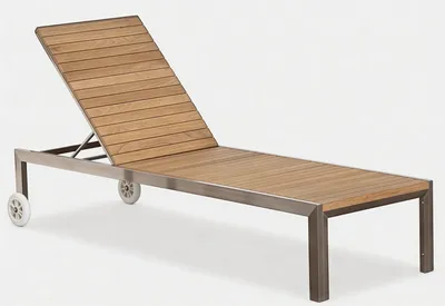 Produktbild von ALEOS. Designer Sonnenliege aus Edelstahl A-Grade Teak Holz Gartenliege Strandliege, Liege 5-fach verstellbar, wetterfest, langlebig, mit Rollen, für Pool Terrasse, Outdoor, Gastroqualität