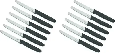 Produktbild von Neustanlo | Tafelmesser Set 12 Stück | rostfreie Edelstahlklinge mit Wellenschliff | schwarze Kunststoffgriffe | ideal für Brötchen und Butter
