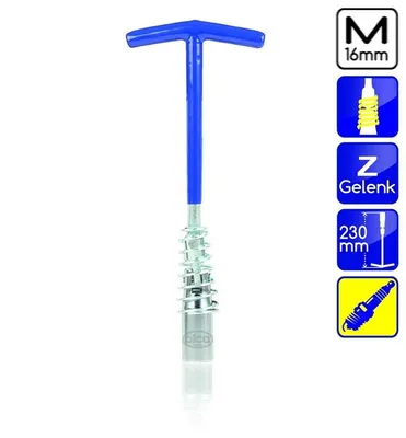 Zdjęcie produktu dla alca® Klucz do świec zapłonowych 16 mm ze sprężyną + uchwyt w kształcie litery T Uniwersalny klucz do świec zapłonowych Narzędzie do wykręcania świec zapłonowych do samochodów i motocykli