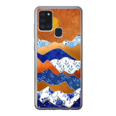 Produktbild von MuchoWow® Handyhülle Schutzhülle Hülle für Samsung Galaxy A21s Delfter Blau - Gold - Blumen Silikon Softcase Handy Hülle - Hartschale
