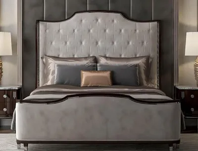 Produktbild von Casa Padrino Luxus Art Deco Doppelbett Grau / Dunkelbraun / Silber - Edles Massivholz Bett mit Kopfteil - Schlafzimmer Möbel - Hotel Möbel - Art Deco Möbel - Luxus Art Deco Einrichtung