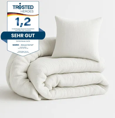 Obrázek produktu pro Alavya Home® dětské povlečení Cozy - dvoudílná sada povlečení - organická bavlna - certifikát GOTS a Oeko-Tex 100 - sada povlečení mušelín 100x135cm + 40x60cm I Ideální pro dívky a chlapce - bílá barva