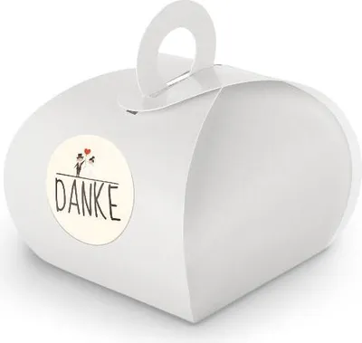Produktbild von SET DANKE Hochzeitspaar (Motiv24) 24x Geschenkschachtel mit Griff weiß + Sticke