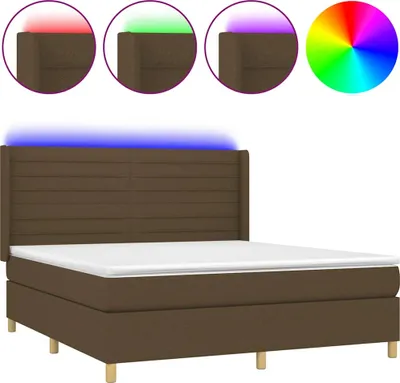 Productafbeelding van vidaXL Boxspringbed met matras en LED-verlichting, donkerbruin, 180x200 cm, stof