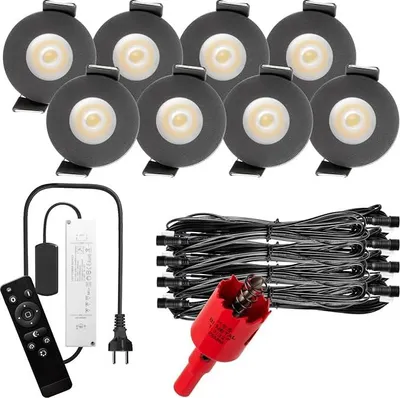 Produktbild von S-Polylight PREMIUM Mini LED- Einbauspots Kaltweiß 6.000K, DIMMBAR, IP65, FUNK 3W LED Einbaustrahler Terrassenüberdachung, Terrassenbeleuchtung, Bad, Sauna, LED Spots mit Fernbedienung (ANTHRAZIT, 8x LED-SET)